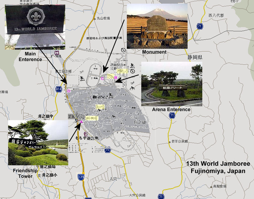 Enhanced Japanese Map of Fujinomiya, (2005) detailing Jamboree Location and sites. Karte eines Teilnehmers